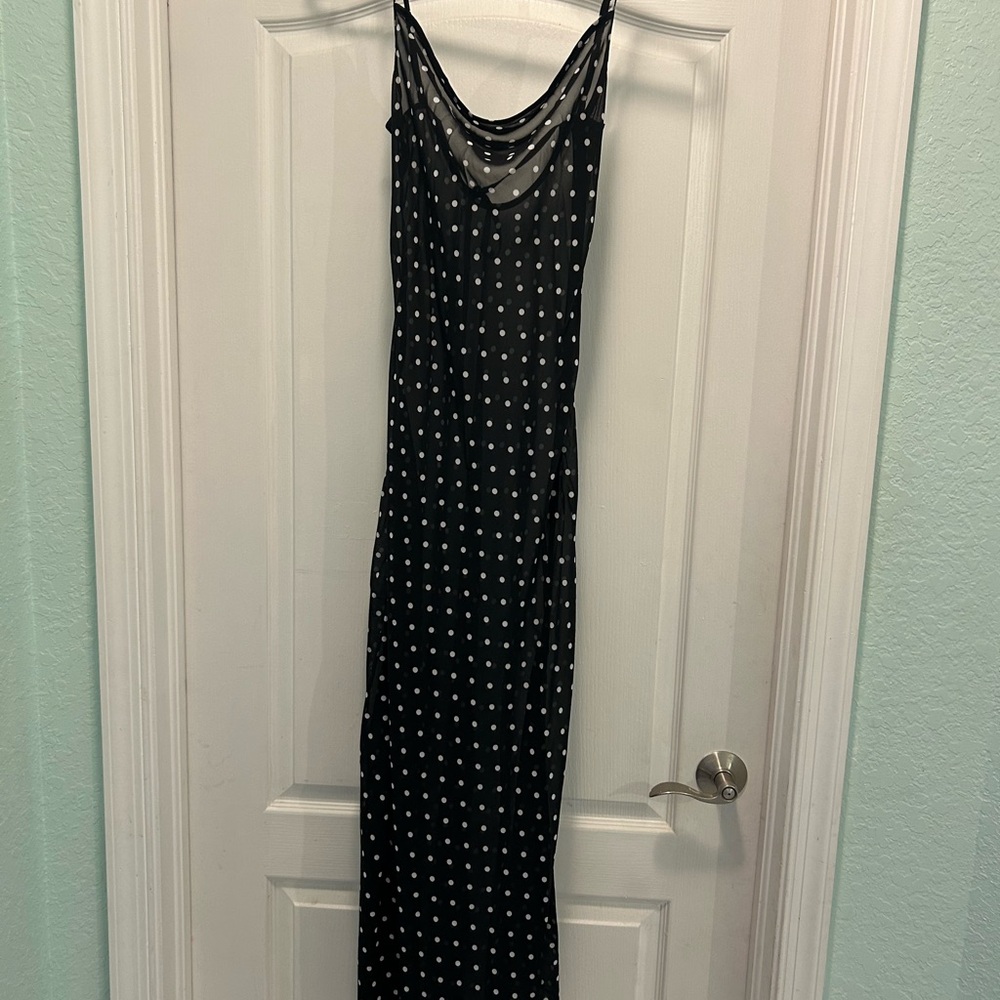 Sheer Polka Dot Print Backless Long Dress